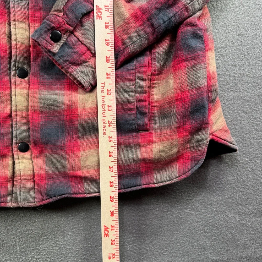 Sun Stone Flannel Shirt Jacket Mens XL Red Plaid Quilted Lining Elbow Patches